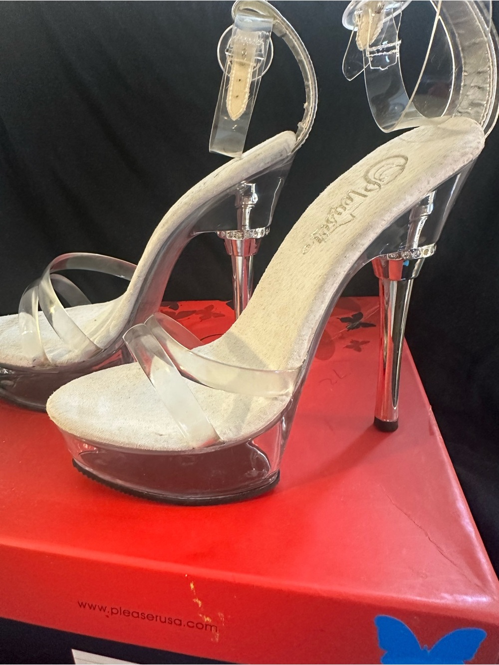 Pleaser Clear Platform Heels with Chrome Stiletto